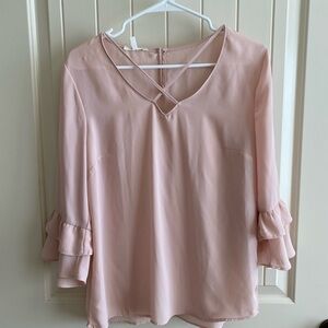 Maurice’s Elegant Pink Blouse with Ruffle Sleeves